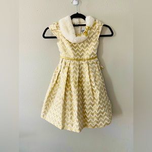 Jona Michelle girls holiday Christmas dress size 5 gold fur Cheveron